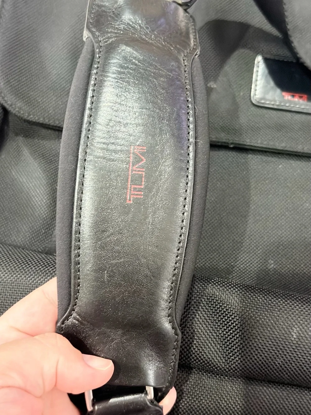 Tumi Black Nylon Briefcase with Leather Trim and Silver Hardware